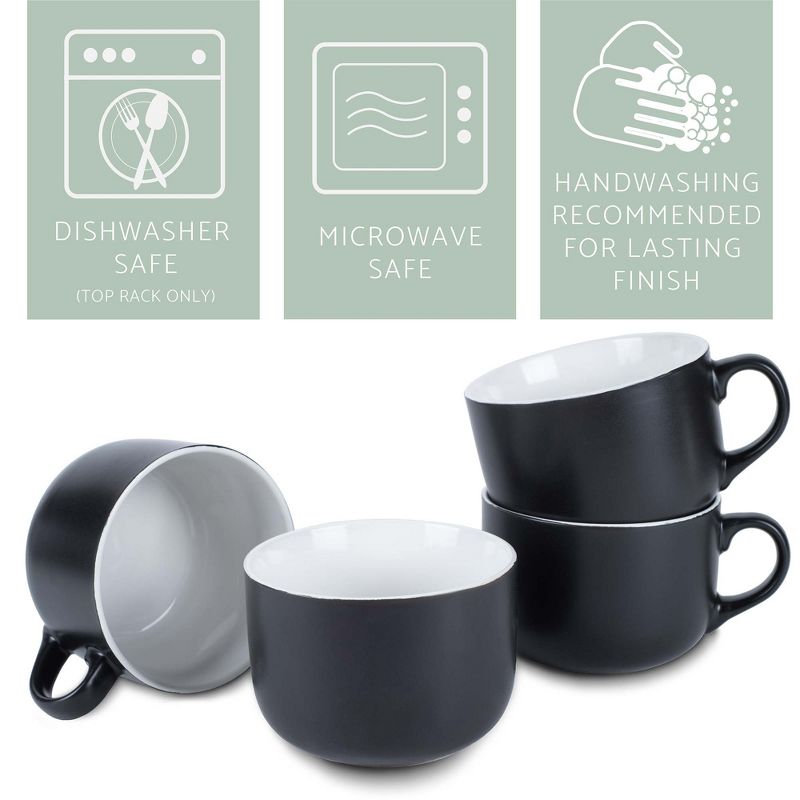Elanze Designs Large Color Pop 24 ounce Ceramic Jumbo Soup Mugs Set of 4, White, 3 of 6
