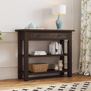 Retro Console Table, Entryway Table With 2 Drawers And 2-Tier Open Storage Shelf, Hallway Console Table, Display Shelf For Home Office, Entryway - 1 of 4