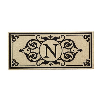 Evergreen Flag Cambridge Chic Letter N Monogram Burlap Sassafras Switch Mat - 22" Long x 10" High