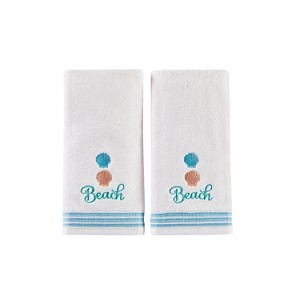2pc South Seas Hand Towel Set White - Saturday Knight Ltd.: Cotton Terry, Decorative Multi-Stripe, Bathroom Accessory - 1 of 3