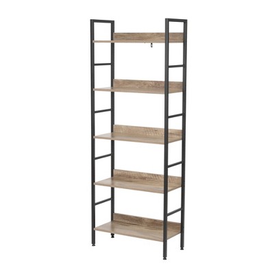 LuxenHome 5-Shelf 63" H x 23.62" W Wood and Metal Etagere Bookcase Brown