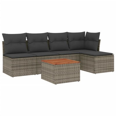 vidaXL Patio Sofa Set with Cushions Outdoor Furniture 6 Piece Poly Rattan - Gray