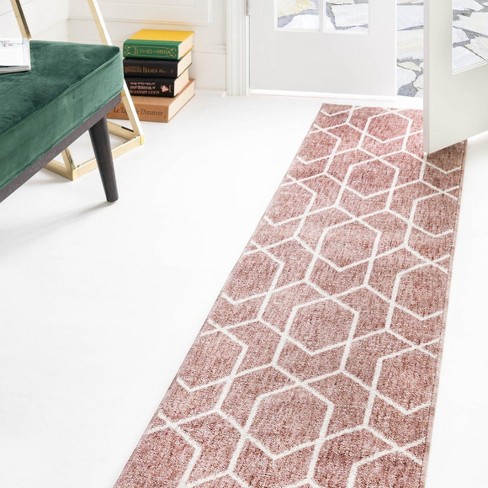 Unique Loom Eco Trellis 6 ft Runner Dusty Rose Geometric Area Rug