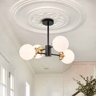 LLHZSY Modern Transitional 4-Light Sputnik Chandelier with Globe Frosted Glass, Adjustable Height Ceilling Light for Dining Room-Black-23 3/5"