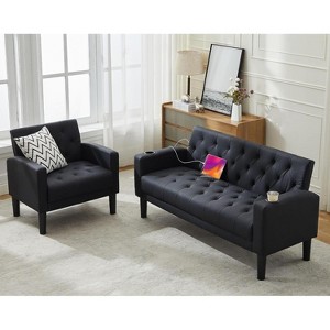 TYBOATLE Velvet Loveseat Sofa Set, 3-Piece Tufted Couch with 2 USB & Cup Holders, Small Space Furniture for Apartment, Office, Bedroom - 1 of 4
