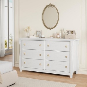 Drawer Storage Cabinets, Tall Boho Dresser with Curved Legs, Rattan Accents, Freestanding Storage - 1 of 4