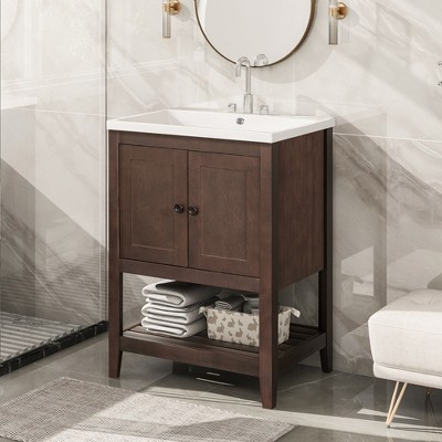 24 Bathroom Vanity With Single Undermount Sink, Combo Storage Cabinet With  Pull-out Footrest White-modernluxe : Target