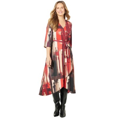 Catherines Women's Plus Size Petite Easy Faux Wrap Dress