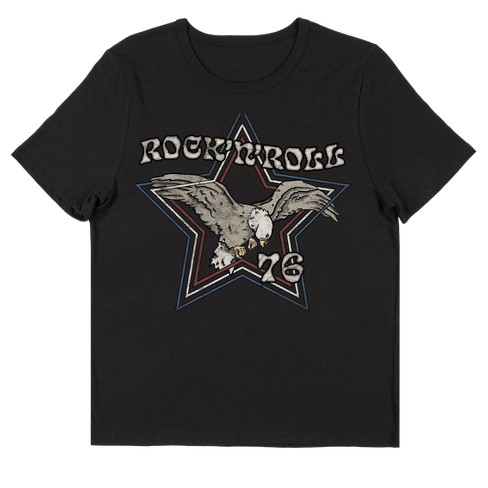 Vintage-inspired N Roll Americana Eagle Women's Black Short Sleeve Neck Tee-3xl :