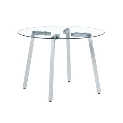 Vynxaria Modern Minimalist Circular Dining Tables - 42 Inch Glass Top with Silver Legs