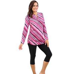 Swim 365 Women's Plus Size Split-Neck Long Sleeve Swim Tee With Built-In Bra - 1 of 4