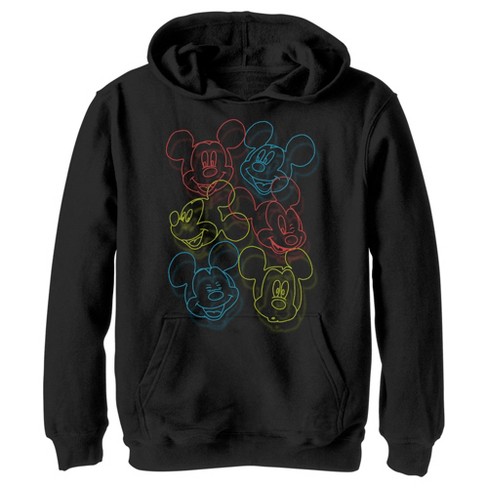 Boy's Disney Mickey Mouse Neon Outlines Pull Over Hoodie - Black - Large