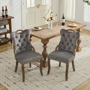 GDFStudio Astreine Mid-Century Modern Rubberwood Tufted Velvet Upholstered Dining Chairs (Set of 2) - 1 of 4