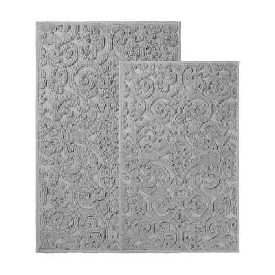 Elegant Floral Scroll Textured Machine Washable Bath Rugs, Set of 2 by Blue Nile Mills
