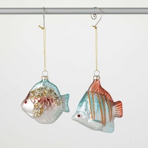 3.5"H & 5"H Sullivans Iridescent Fish Christmas Ornament Duo Set of 2, Blue-Pink, Christmas Tree Decor - 1 of 2