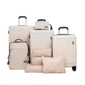 NAYSAYE 9 Piece Luggage Set TSA Lock with 360° Spinner Wheels and Adjustable Handle for Business and Family Trip, White, 21.08"*12.42"*31.51" - 1 of 4
