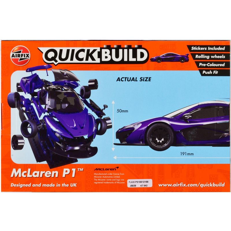 Skill 1 Model Kit McLaren P1 Purple Snap Together Painted Plastic Model Car Kit by Airfix Quickbuild, 4 of 5