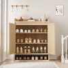 DobleePy 31.5" Natural Rattan Shoe Cabinet with 2 Doors, 5-Tier Wooden Organizer with Adjustable Shelves for Entryway & Living Room - 3 of 4