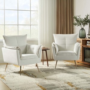 Set of 2 Jonat Contemporary Velvet Wooden Upholstered Armchair with Metal Legs for Bedroom and Living Room| ART OF LIVING DESIGNS - 1 of 4