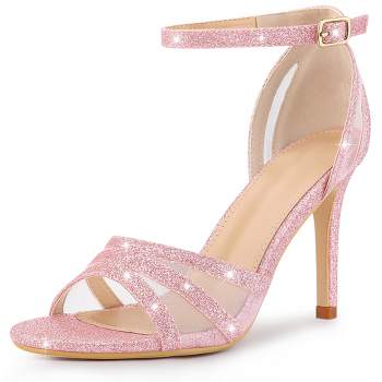Perphy Women's Glitter Strappy Ankle Strap Stiletto Heels Sandals
