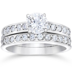 Pompeii3 1 carat Genuine Diamond Engagement Matching Wedding Ring Set 14K White Gold - 1 of 4