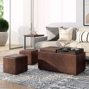 CAVINAS Faux Leather Storage Ottoman Bench with 2 Flip Over Serving Trays,Upholstered Storage Ottoman,Storage Benches for Living Room,Bedroom - 1 of 4
