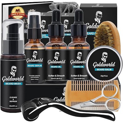 Beard Kit,Beard Grooming Kit /Beard Wash/Shampoo,2 Packs Beard Oil,Beard Balm,Beard Wash,Brush,Comb,Scissor,Storage Bag,E-Book,Beard Care&Trimming Kit