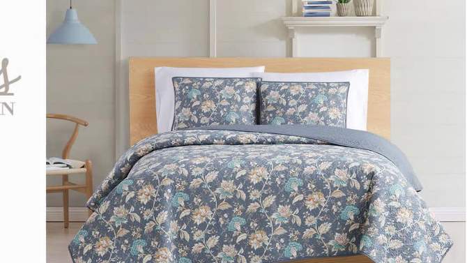 Cottage Classics Florence Quilt Set Cream/Blue/Dark Gray, 2 of 6, play video