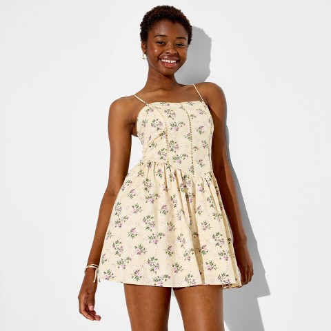 Женские платья Wild Fable Women's Fit and Flare Basque Mini Dress - Wild Fable™ Cream Floral S