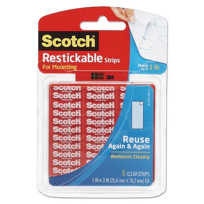 Scotch Restickable Mounting Tabs 1" x 3" Clear 6/Pack R101