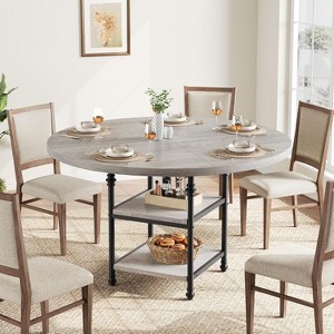 47.2 Inch Round Dining Table for 4 People, 1.6 Inch Thick Wooden Top & Metal Roman Column Legs, Round Kitchen Table 3-Layer Storage Shelves - 1 of 4