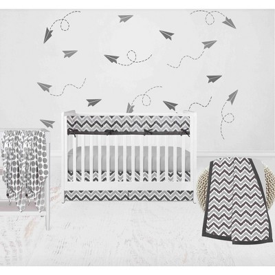 Bacati - Ikat Dots Damask White Grey Muslin Neutral 8 pc Crib Set with Crib Rail Guard