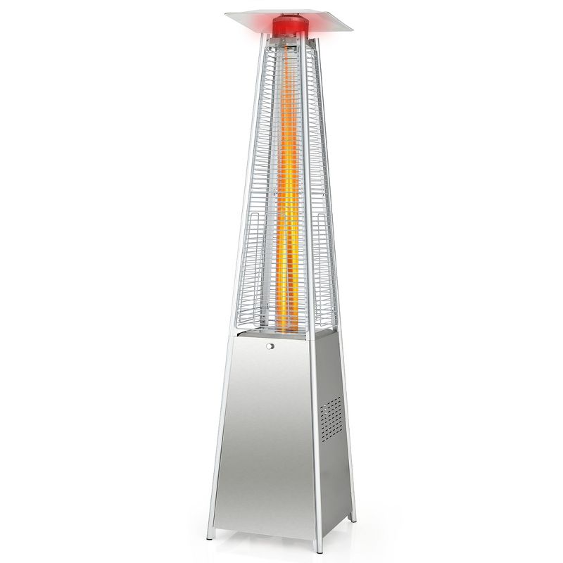 Costway 90'' Tall Pyramid Patio Heater Quartz Glass Tube Flame Heating 42000 BTU W/ Wheel, 1 of 11