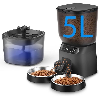 2-in-1 Automatic Pet Feeder and Water Fountain, Food & Water Dispenser with Timer and Filter