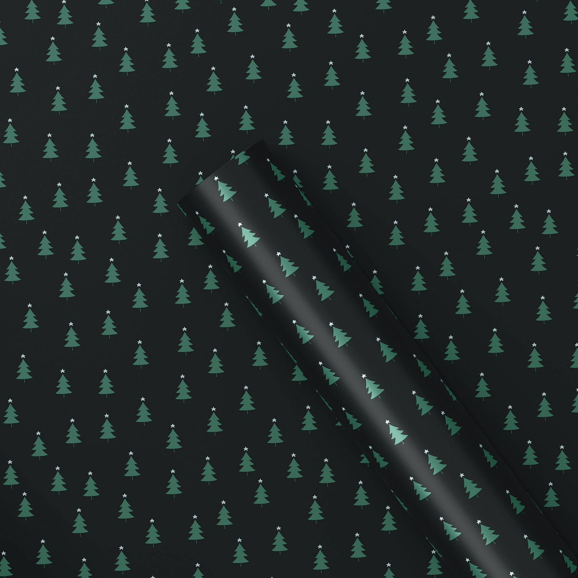 40" 125 sq ft Christmas Gift Wrapping Paper Trees on Black - Wondershop™