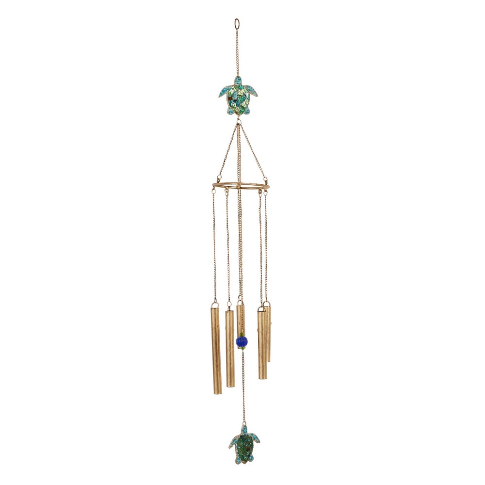 Photos - Other interior and decor 41" Iron Eclectic Turtle Windchime Gold/Green/Blue - Olivia & May