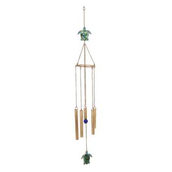 41" Iron Eclectic Turtle Windchime Gold/Green/Blue - Olivia & May