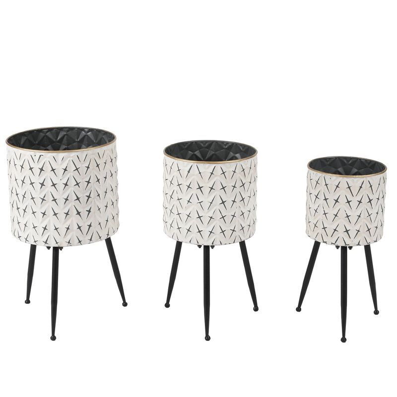 LuxenHome Set of 3 Distressed White and Black Metal Cachepot Planters with Legs Off-White, 1 of 8