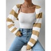 Coolmee Women's Long Sleeve Open Front Knitted Crop Cardigan Drop Shoulder Color Block Striped Bolero Shrug Sweater - 3 of 4