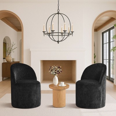 2-Piece Rolling Lounge Chair Set, Upholstered Barrel Accent Chairs with Wheels for Living Room or Small Conversation Area-Maison Boucle