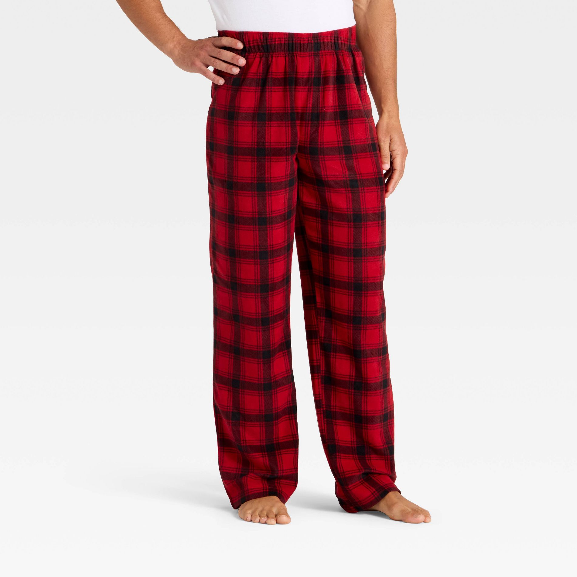 Men's Plaid Microfleece Holiday Matching Family Pajama Pants - Wondershop™ Red/Black