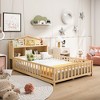Lyngins Full Size Kids' Platform Bed Frame with Fence & Open/Close Small Door, Montessori Floor Bed Frame with Support Slats, Wooden Toddler Bed - 2 of 4