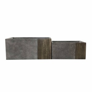Set of 2 Kante Lightweight Concrete Modern Rectangular Outdoor Planters - Rosemead Home & Garden, Inc.: Durable Fiberglass Stone Composite - 1 of 4