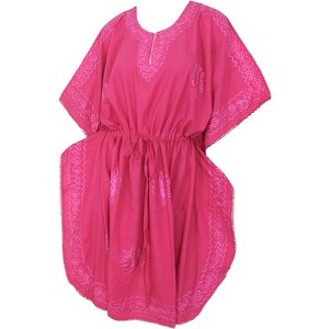 LA LEELA Women's House Daily Routine Evening Wear Vacation Holiday Casual Loungewear Loose Caftan Knee Length Dress for Women 2X-3X Pink, Solid - 1 of 3