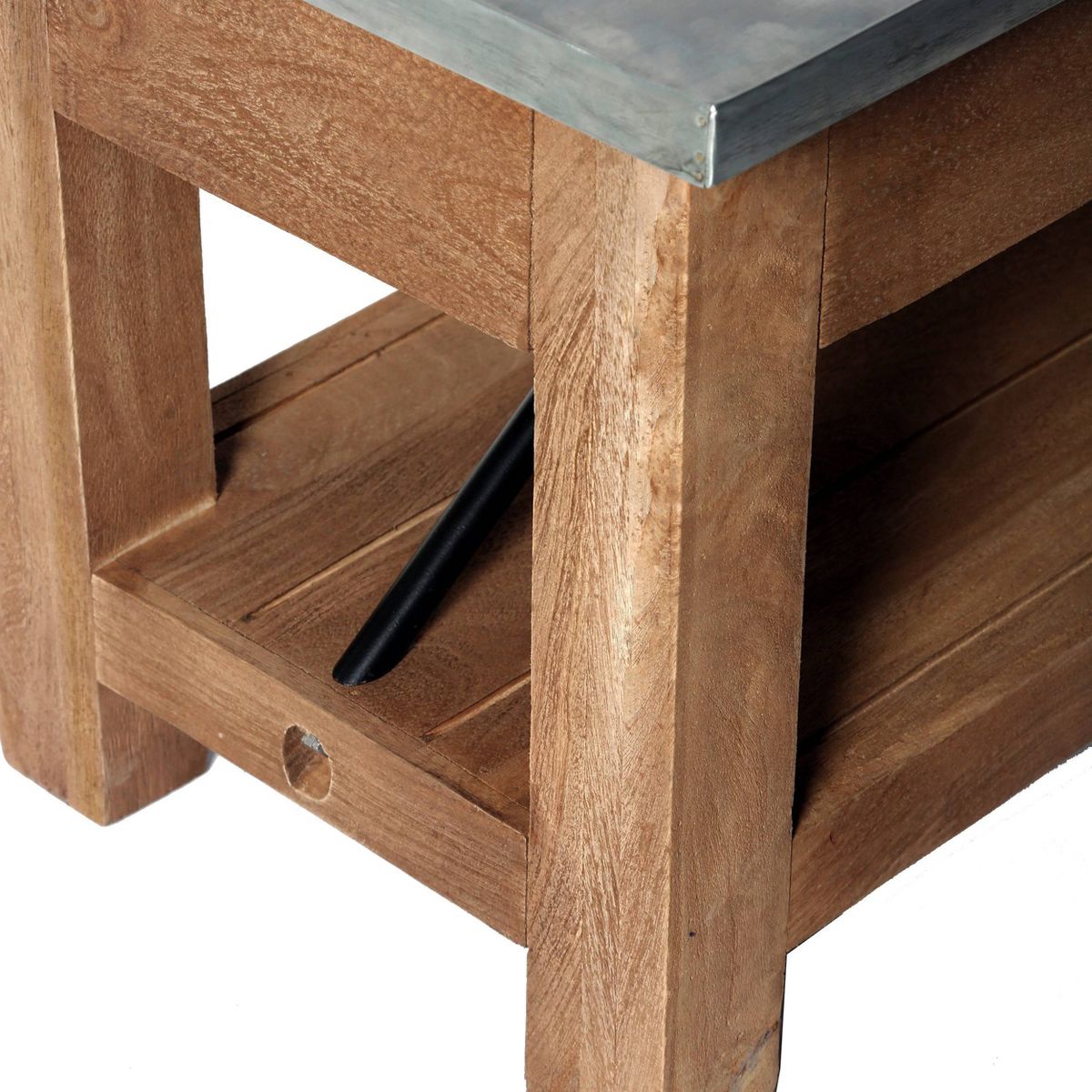 Millwork Bench with Shelf Wood and Zinc Silver/Light Amber - Alaterre Furniture - thumbnail 3