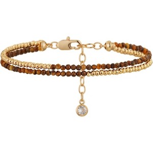 Women Beaded Bracelet Gold Double Layer Gemstone 14K Simple Dainty Handmade Chain Everyday Boho Beach Jewelry - 1 of 4