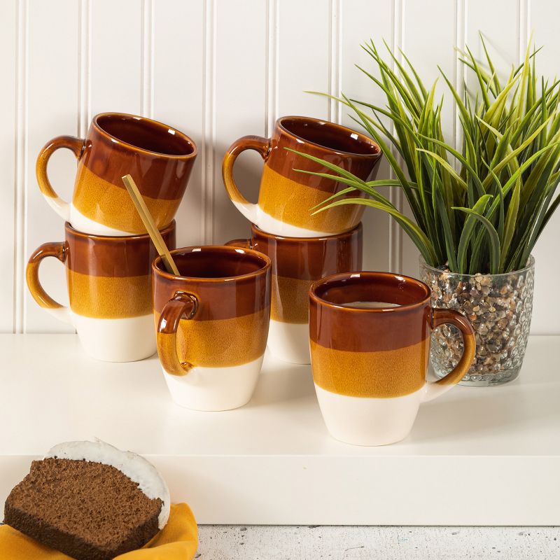 Gibson Home Yellowstone 6 Piece 12 Ounce Stoneware Mug Set in Brown and White, 5 of 6