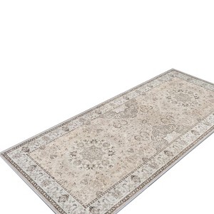 Itopfox Washable Runner Rug - Vintage Soft Floor Mat Non Slip Indoor Farmhouse Carpet for Bathroom Living Room Bedroom in Beige - 1 of 4