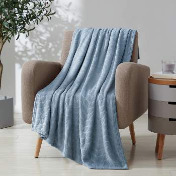 Kate Aurora Pastel Chic Embossed Leaves Ultra Plush Accent Throw Blanket - 50 in. W x 60 in. L