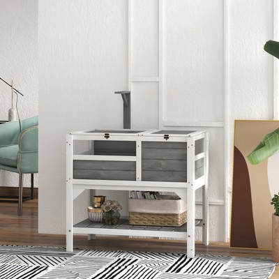 Light Gray Wooden Tortoise Habitat with Storage Shelf